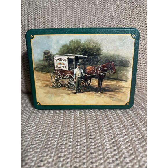 Other - Vintage White Oak Market Tin Storage Box Nostalgic Horse Drawn Wagon Decor
